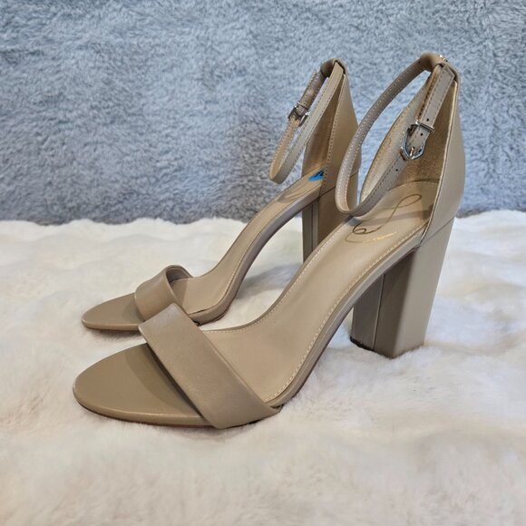 Sam Edelman Yaro Ankle Strap Dress Sandal Heel Classic Nude Leather Womens US 10 - Picture 3 of 11